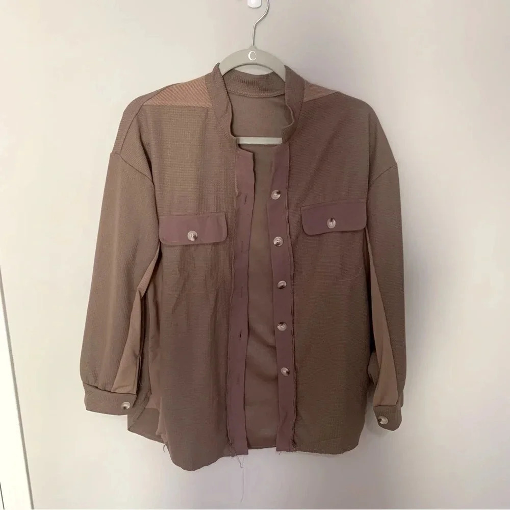 NWOT Oversized Distressed Taupe Shacket Size Small